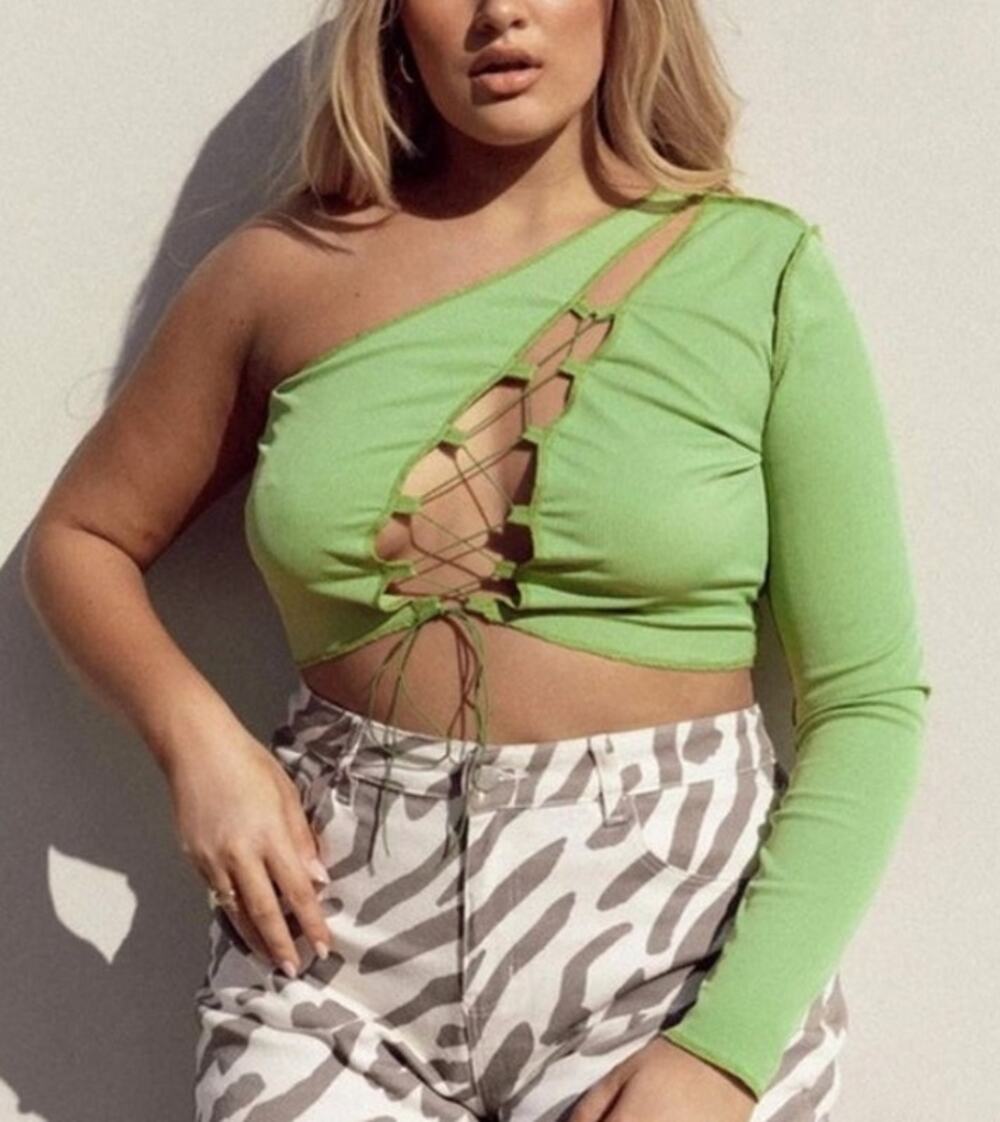 NWT Princess Polly Green Luciana One Sleeve Crop Top Size 12
